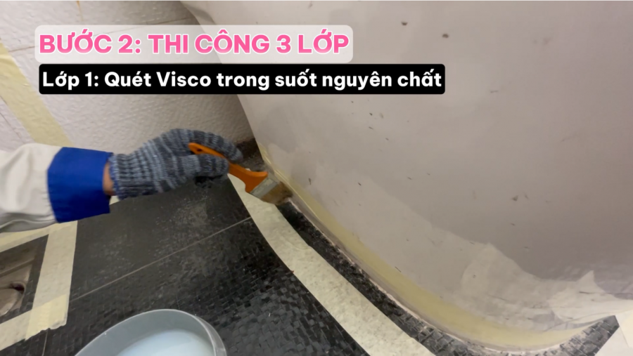 Thi công sơn chống thấm trong suốt Visco cho khu vực nhà vệ sinh